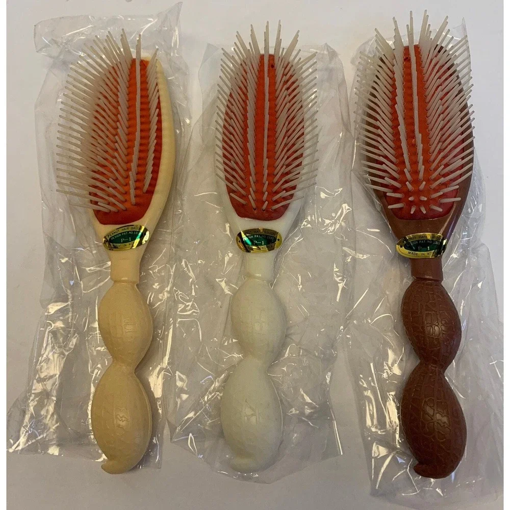 Vintage Hairbrush Firm Bristle Peanut Handle Crown Made in Korea Novelty Lot-3